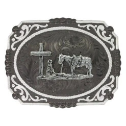 Montana Silversmiths Gunmetal Cameo Filigree With Christian Cowboy Buckle