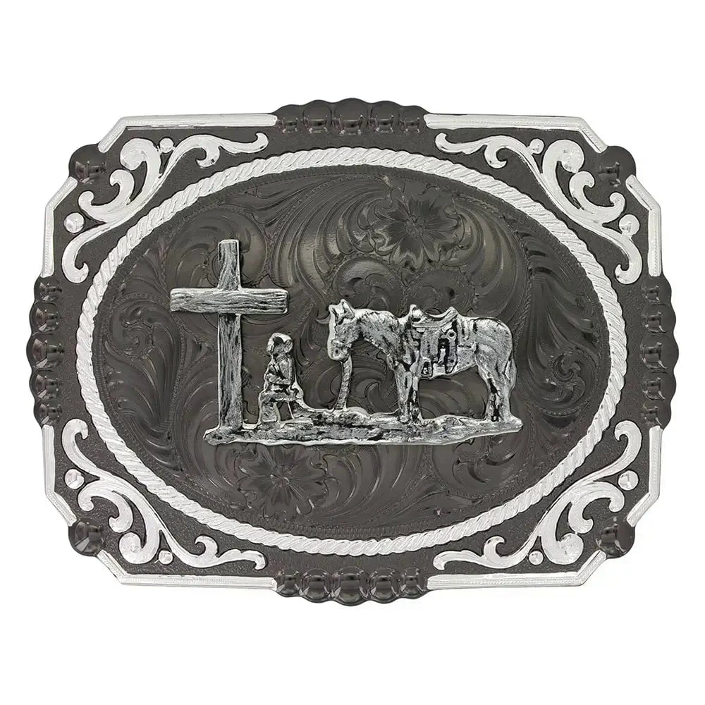 Montana Silversmiths Gunmetal Cameo Filigree With Christian Cowboy Buckle 1 Montana Silversmiths Gunmetal Cameo Filigree With Christian Cowboy Buckle