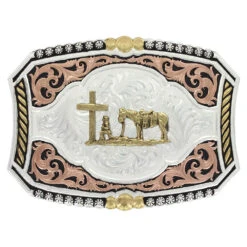 Montana Silversmith Tri-Color Pinched Buckle With Christian Cowboy Buckle