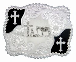 Montana Silversmiths Christian Flourish Scallop Shape Buckle With Christian Cowboy