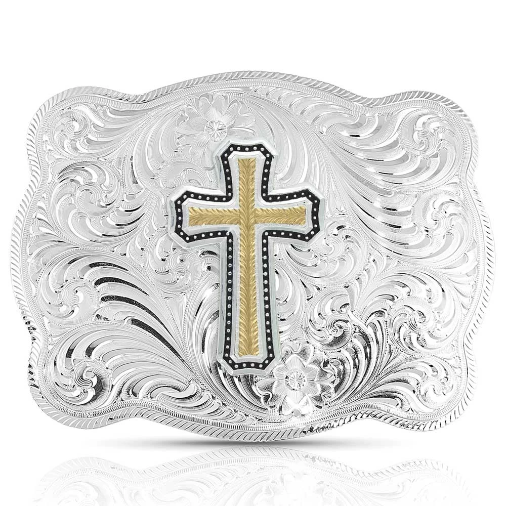 Montana Silversmiths Simple Scalloped Silver Golden Faith Buckle 1 Montana Silversmiths Simple Scalloped Silver Golden Faith Buckle