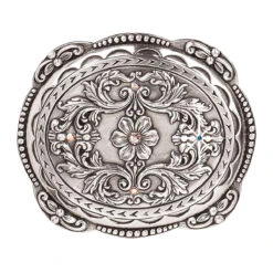 Oval Dotted Edge Floral Crystal Belt Buckle