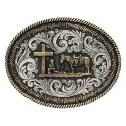 Montana Silversmiths Two Tone Rope & Barbed Wire Classic Impressions Christian Cowboy Attitude Buckle