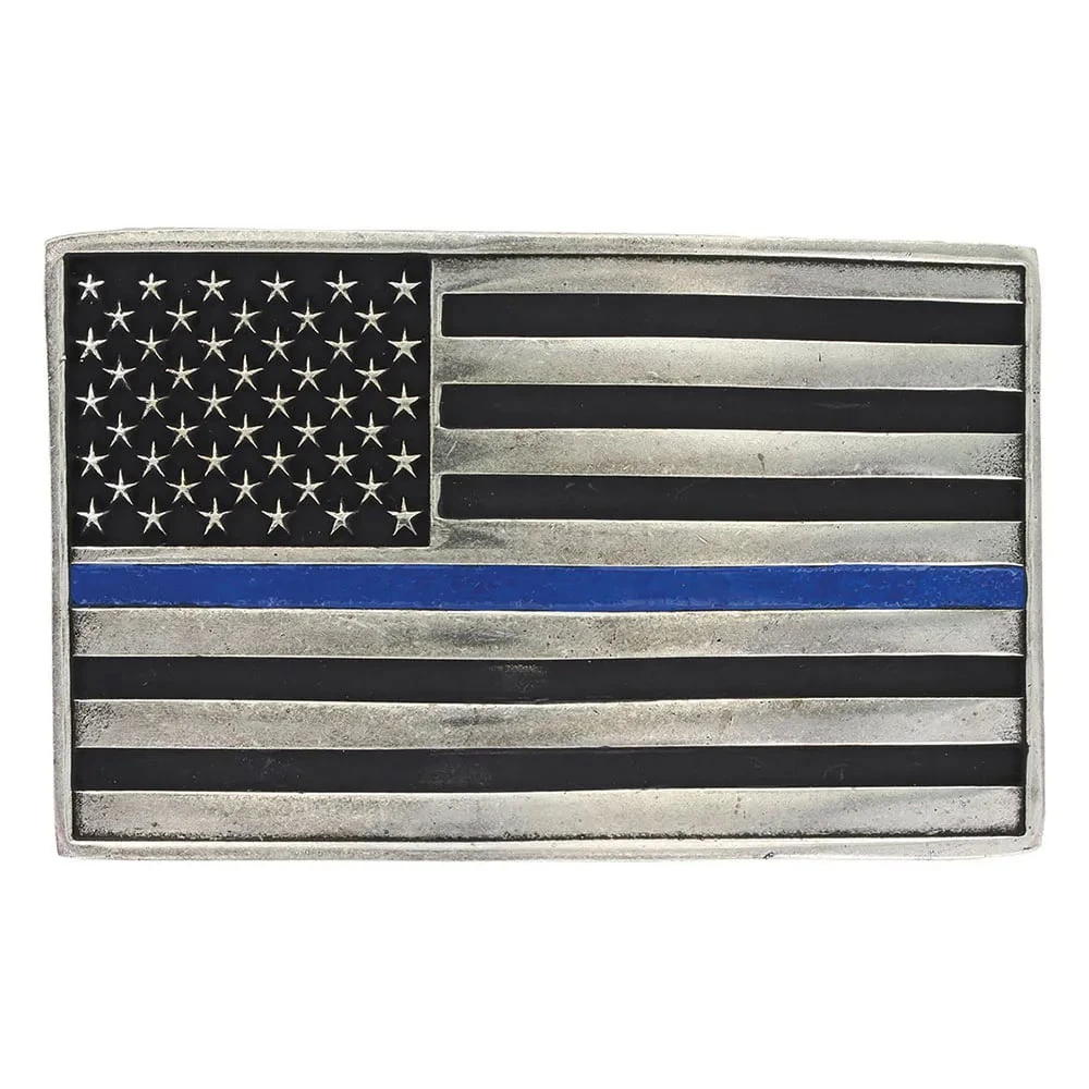 Montana Silversmiths Stand Behind The Blue Line Flag Attitude Buckle 1 Montana Silversmiths Stand Behind The Blue Line Flag Attitude Buckle