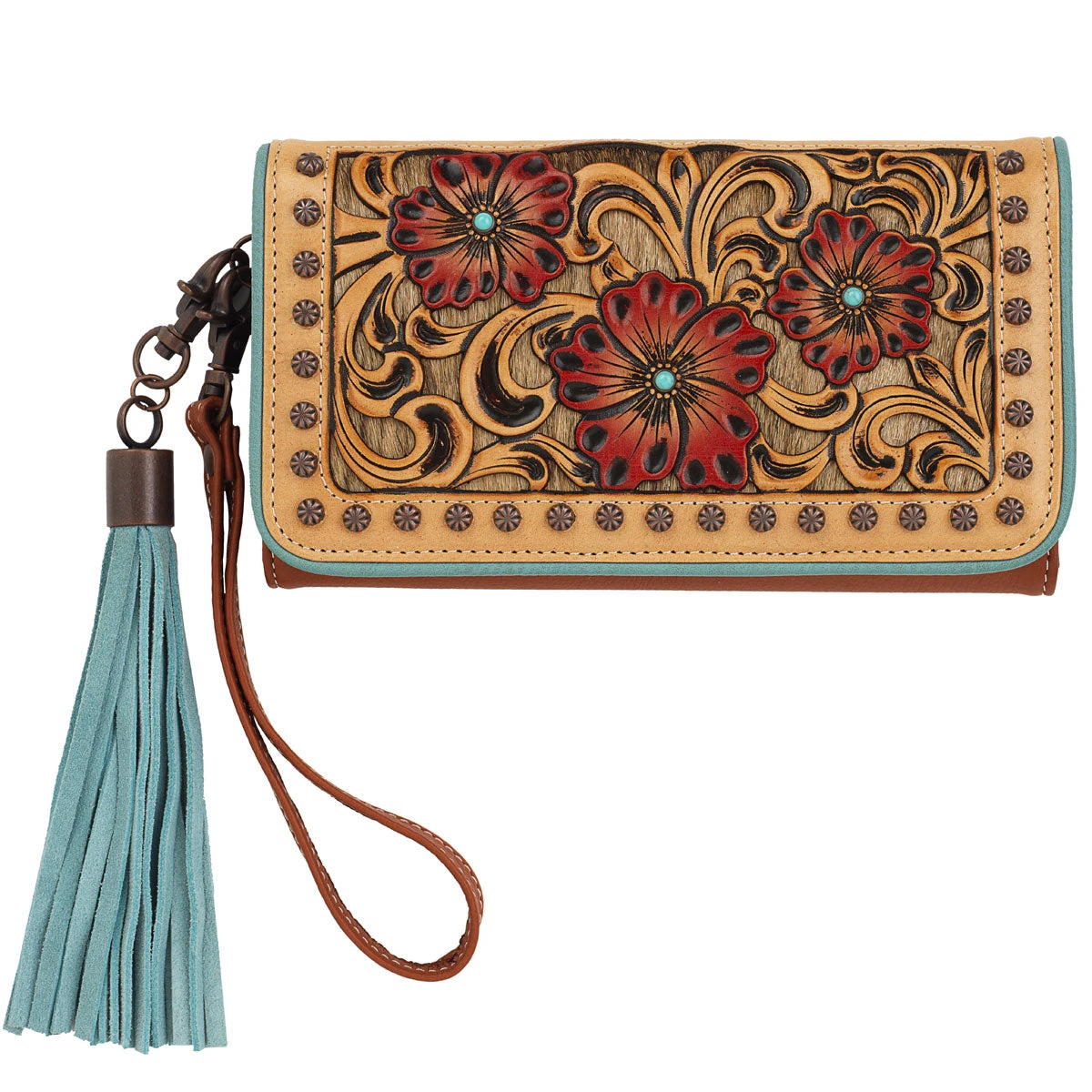 Floral Tooled Travel Clutch Wallet 1 Floral Tooled Travel Clutch Wallet