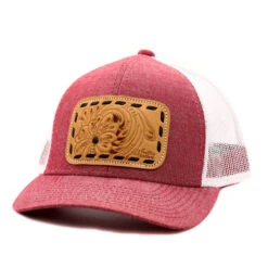 Natural Tooled Leather Patch Cap