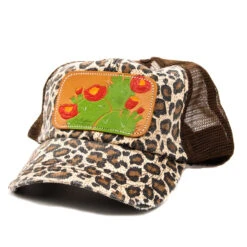 Cactus Red Bloom Leather Patch Cap