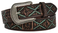Turquoise/Brown Tooled Men's Belt