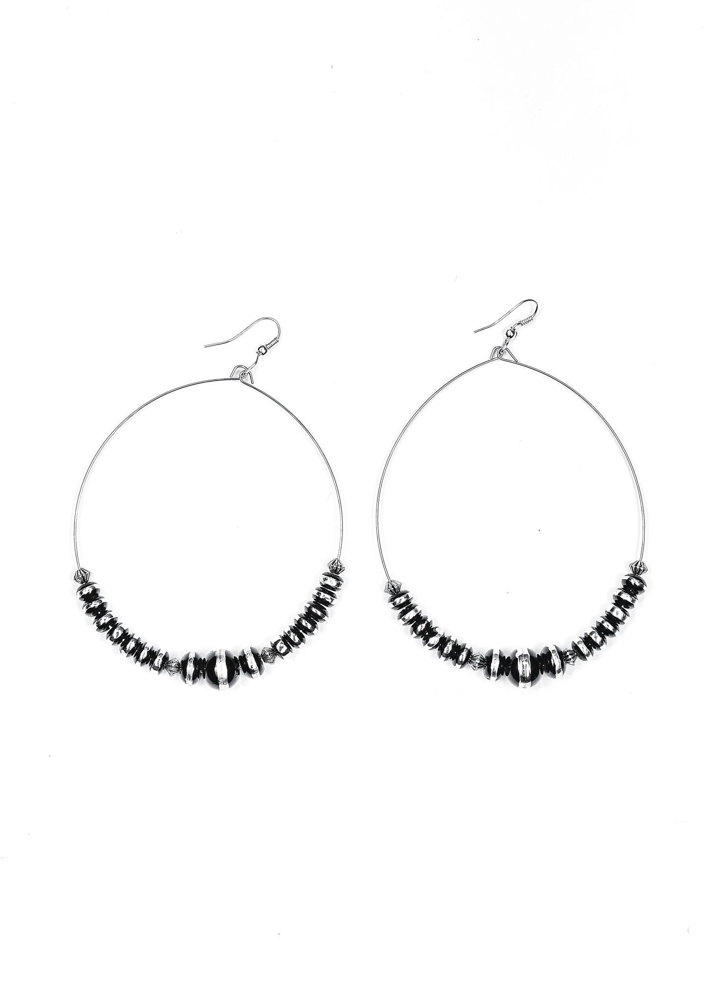 West & Company Black And Silver Beaded Wire Hoop Earring 1 West & Company Black And Silver Beaded Wire Hoop Earring