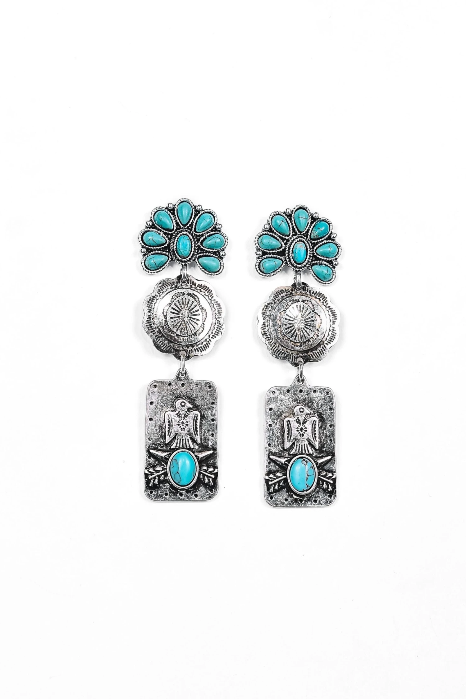 West & Company Silver And Turquoise 3 Tier Earring 1 West & Company Silver And Turquoise 3 Tier Earring