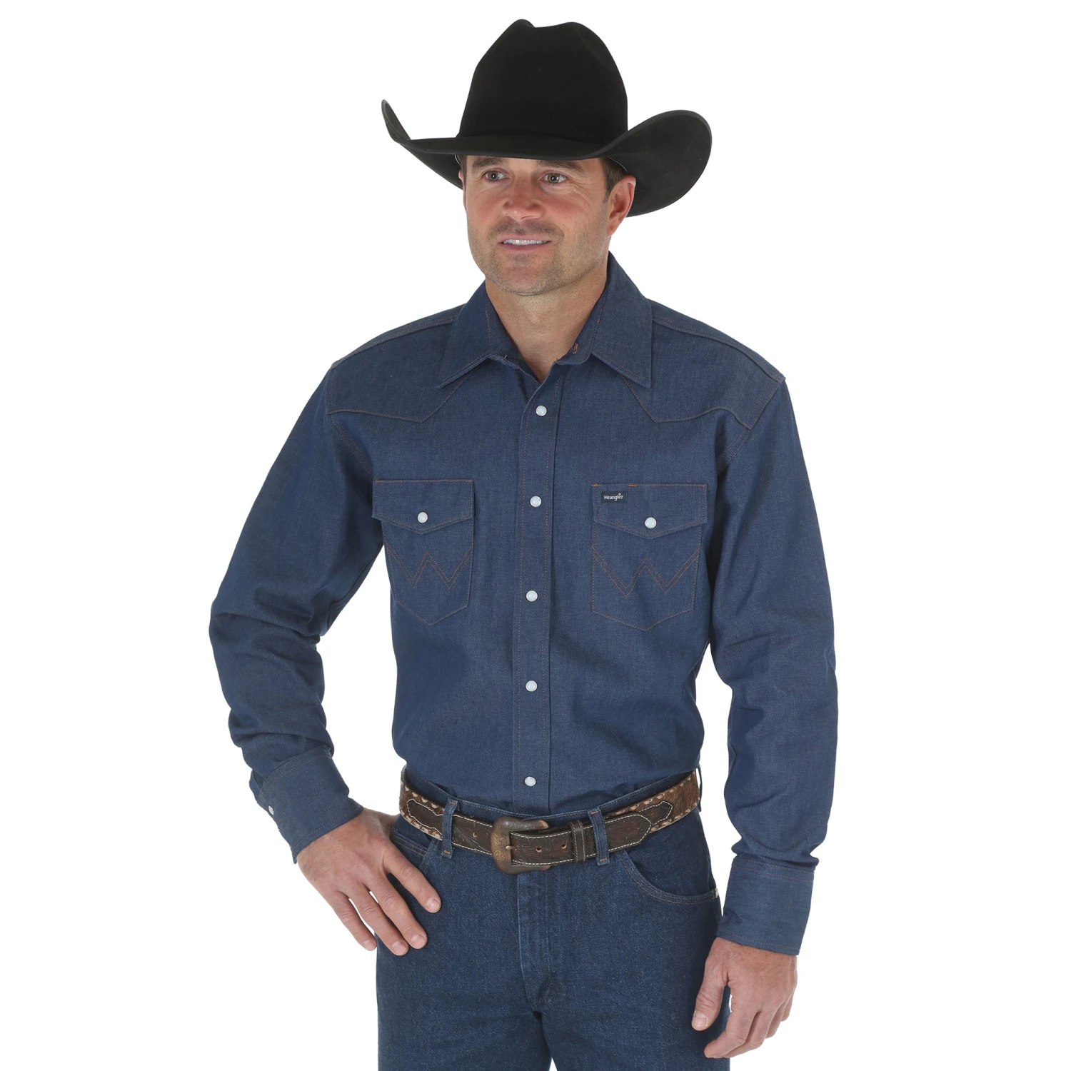 Wrangler Denim Western Snap Men's Work Shirt 1 Wrangler Denim Western Snap Men's Work Shirt