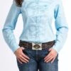 Cinch Light Blue Striped Ladies' Shirt