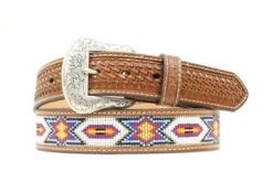 Nocona Bead Inlay Embossed Tan Men's Belt
