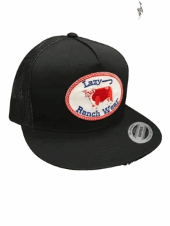 Lazy J Ranch Wear Black & Black 4" Red Original Patch Cap