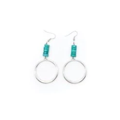 West And Co. " Silver Hoop Earring W/ Turquoise Beaded Accent On Fishook