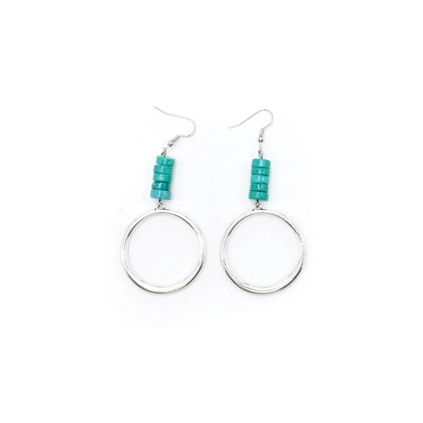 West And Co. " Silver Hoop Earring W/ Turquoise Beaded Accent On Fishook 1 West And Co. " Silver Hoop Earring W/ Turquoise Beaded Accent On Fishook