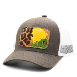 Leopard Yellow Rose Leather Patch Cap