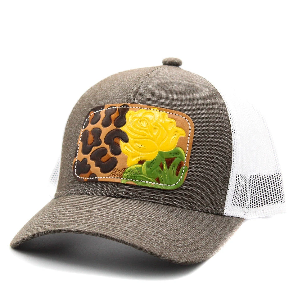 Leopard Yellow Rose Leather Patch Cap 1 Leopard Yellow Rose Leather Patch Cap