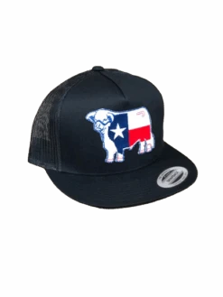 Lazy J Ranch Wear Black & Black 4" Texas Flag Bull Cap
