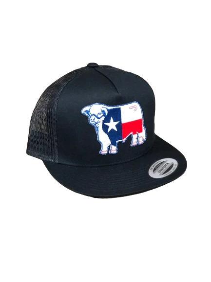 Lazy J Ranch Wear Black & Black 4" Texas Flag Bull Cap 1 Lazy J Ranch Wear Black & Black 4" Texas Flag Bull Cap