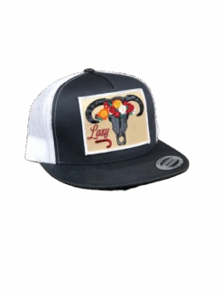 Lazy J Ranch Wear Grey & White 4" Skull & Flowers Cap